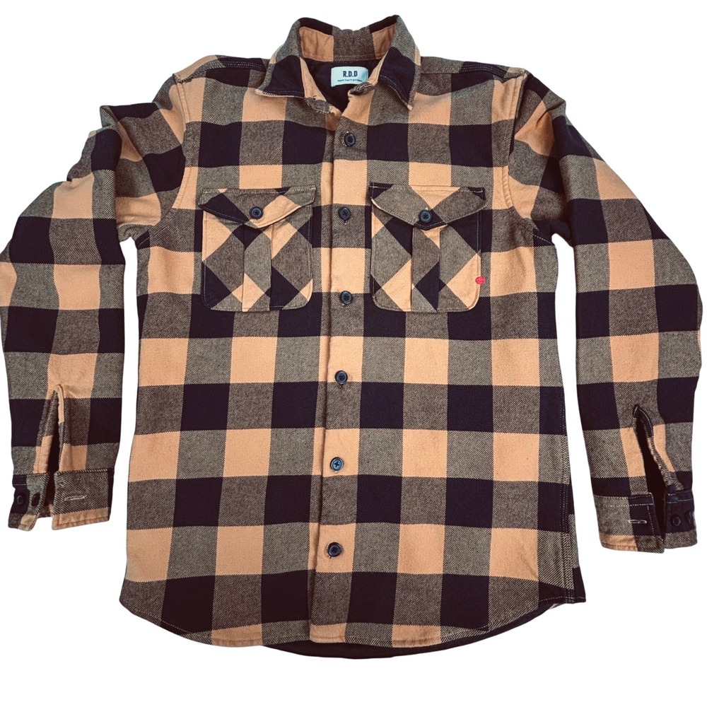 Jack & Jones Wool Blend Flannel Quilt Overshirt Yellow Orange Plaid Sz M